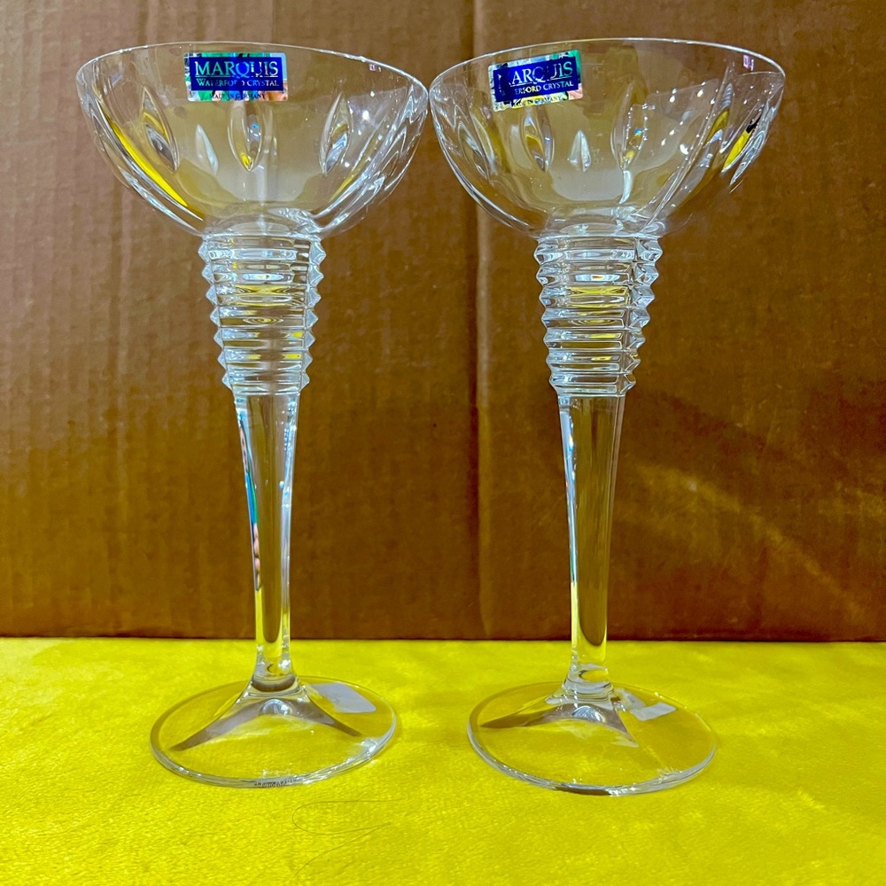 Waterford Marquis Gemini Crystal Candlesticks Pair 8 inches Tall Perfect Elegant